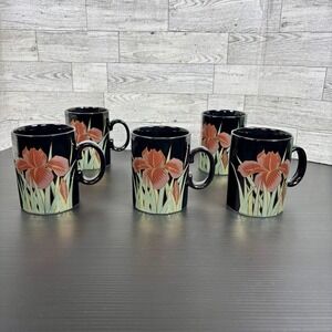 Vintage Blue Iris Coffee Tea Mugs Cups By Otagiri Japan 12 sided 12 oz Set of 5